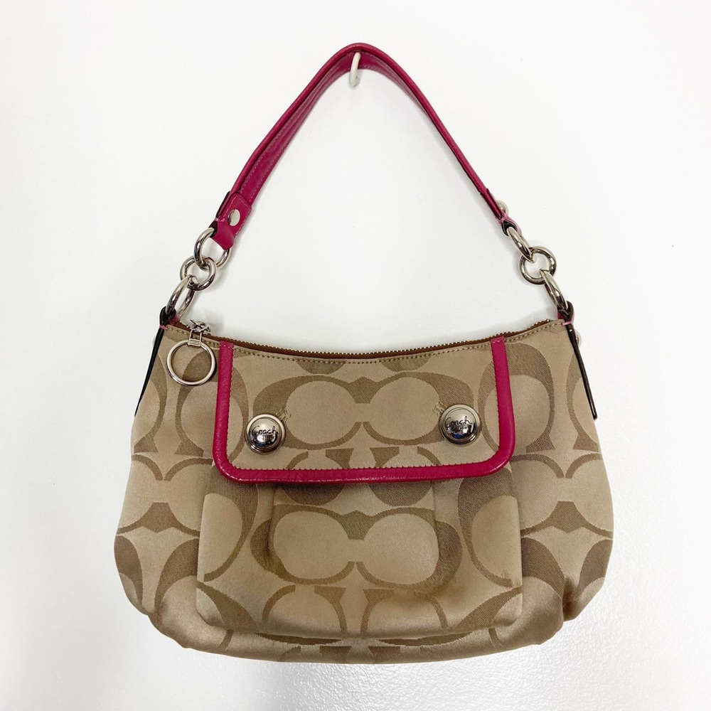 Coach Poppy Khaki & Pink Signature Cross-body Shoulder Handbag Purse